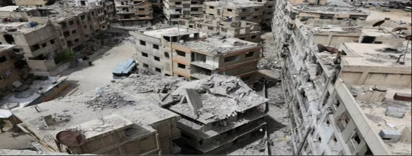 Imagem mostra a cidade de Duma, em Guta Oriental, nesta terça-feira (17)
