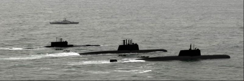 Os três submarinos da Marinha Argentina, entre eles o ARA San Juan, que está desaparecido com 44 tripulantes 